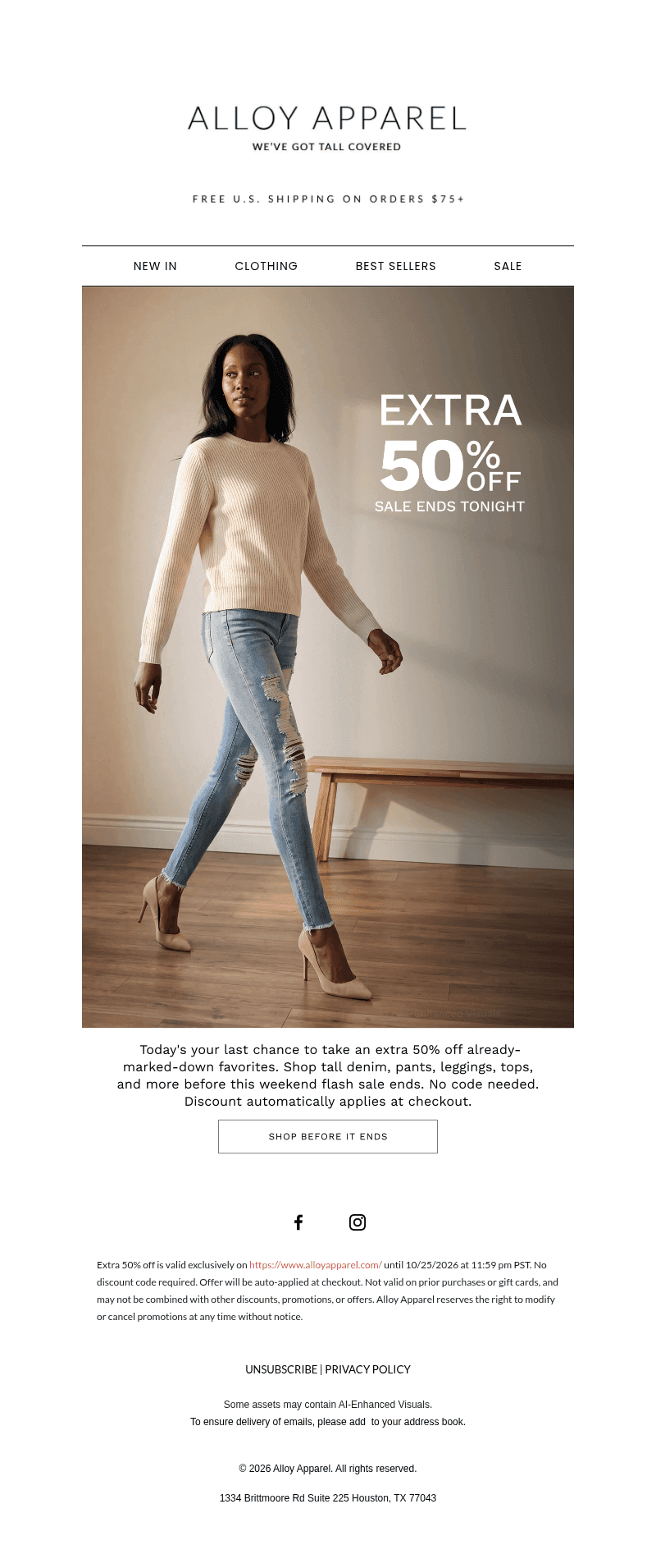 Alloy Apparel email from Sun, Oct 25, 2026