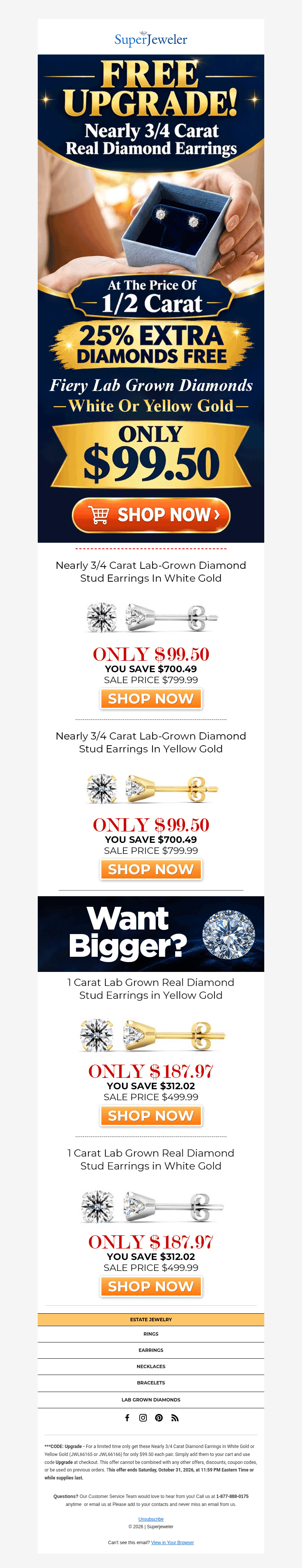 SuperJeweler email from Sun, Oct 25, 2026