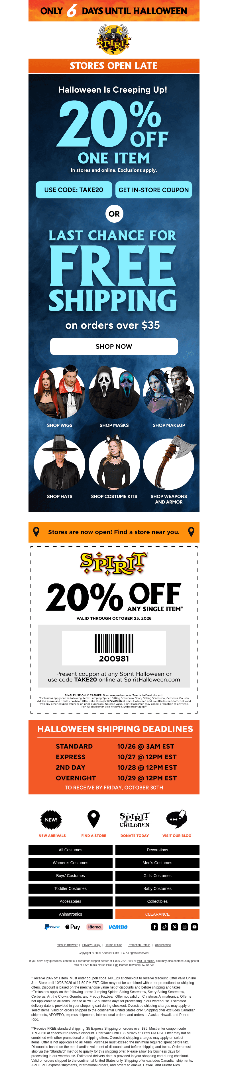 Spirit Halloween email from Sun, Oct 25, 2026