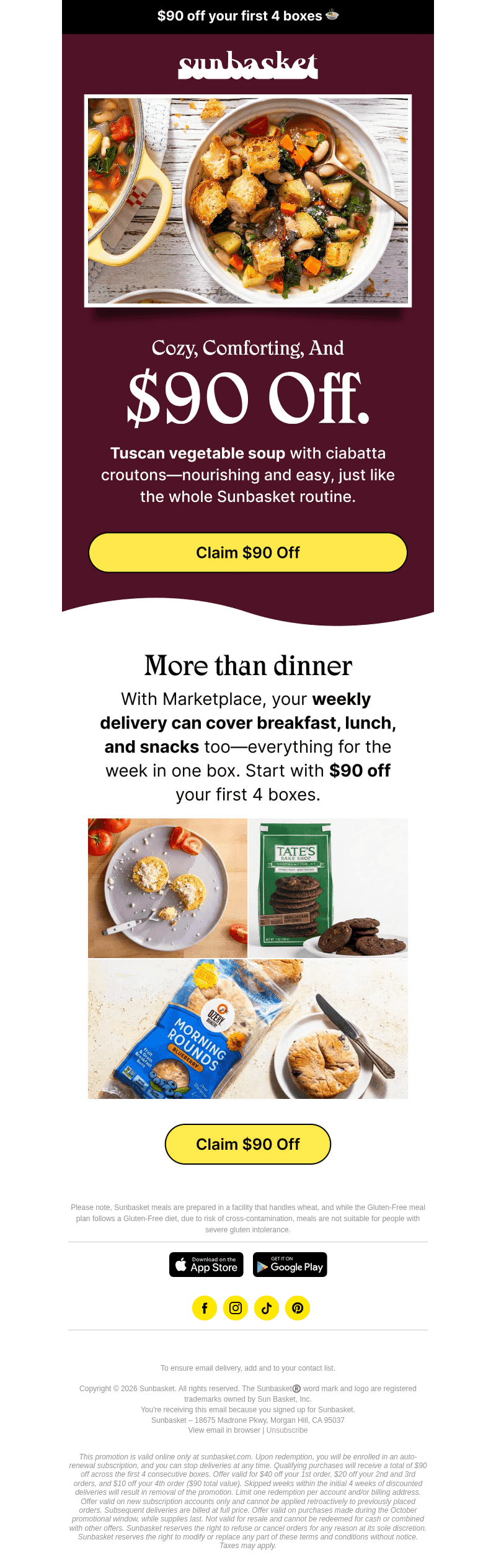 Sun Basket email from Sun, Oct 25, 2026