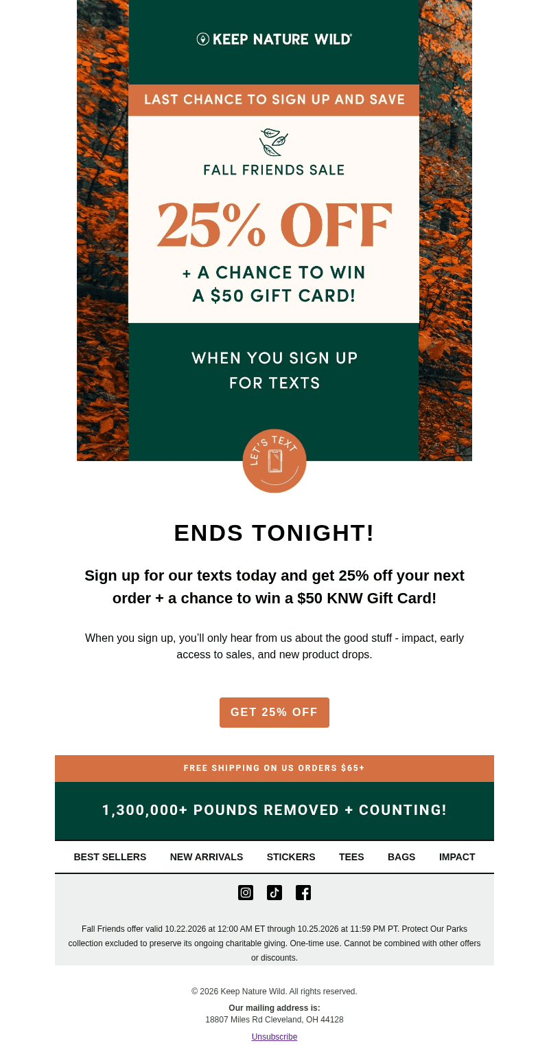 Keep Nature Wild email from Sun, Oct 25, 2026