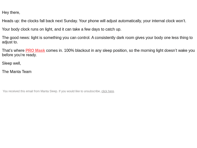 Manta Sleep email from Sun, Oct 25, 2026