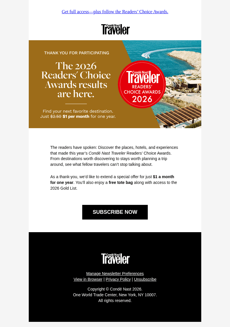 CondA Nast Traveler email from Sun, Oct 25, 2026