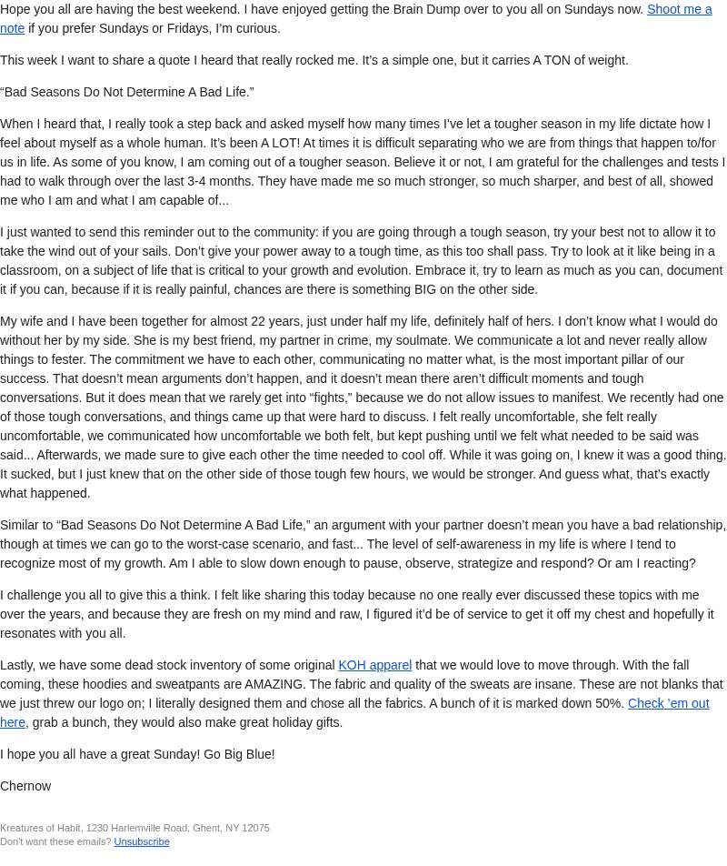 Kreatures of Habit email from Sun, Oct 25, 2026