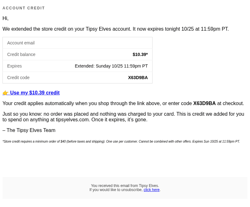 Tipsy Elves email from Sun, Oct 25, 2026