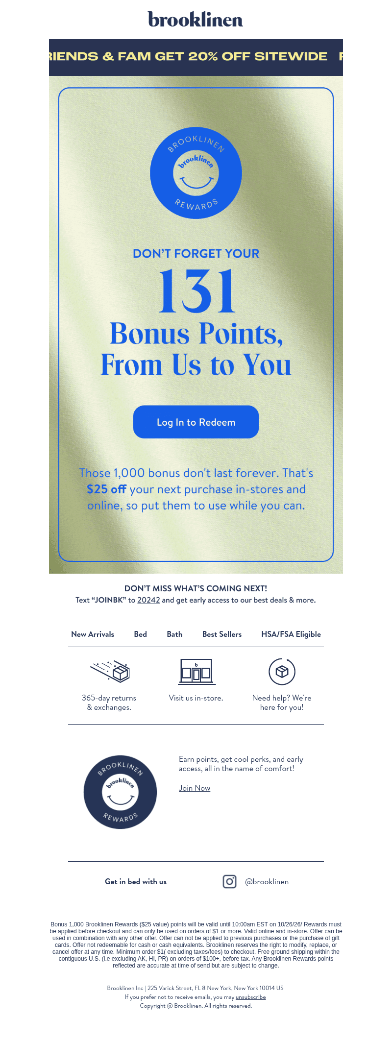 Brooklinen email from Sun, Oct 25, 2026