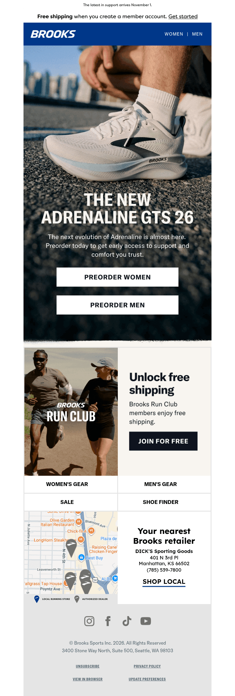 Brooks Running email from Sun, Oct 25, 2026