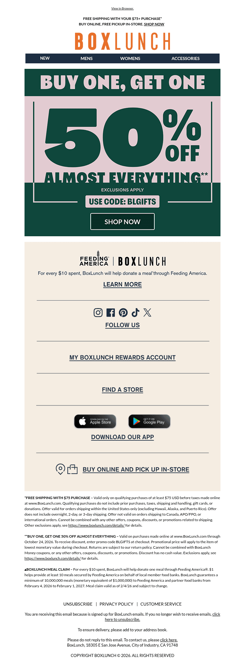 BoxLunch email from Sun, Oct 25, 2026