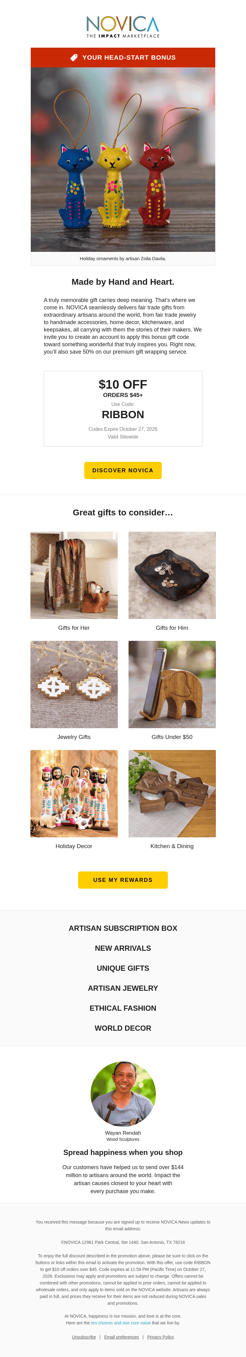 NOVICA email from Sun, Oct 25, 2026