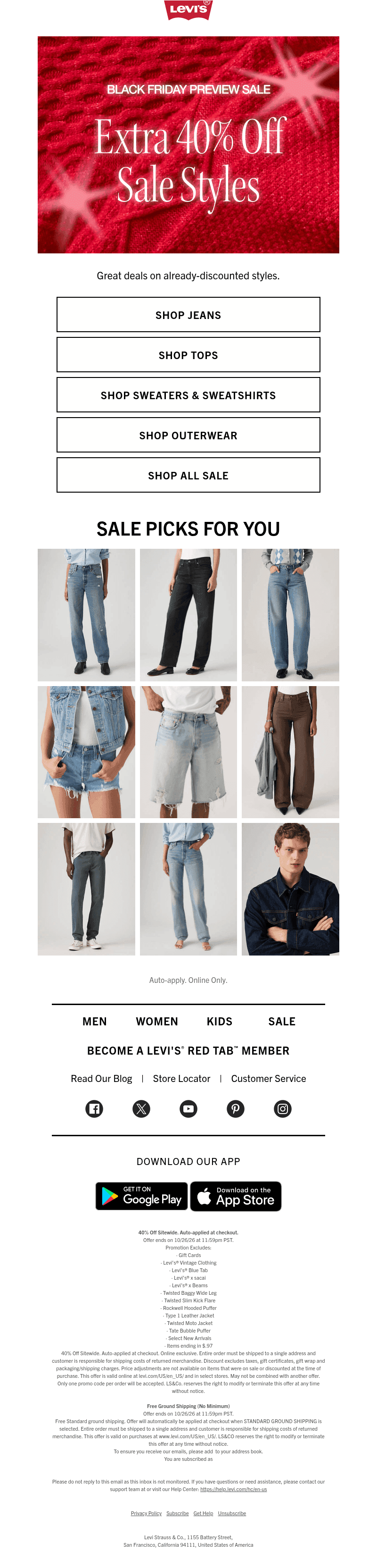 Levi's email from Sun, Oct 25, 2026