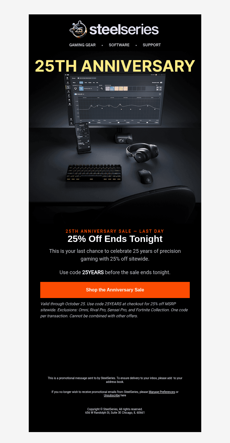 SteelSeries email from Sun, Oct 25, 2026