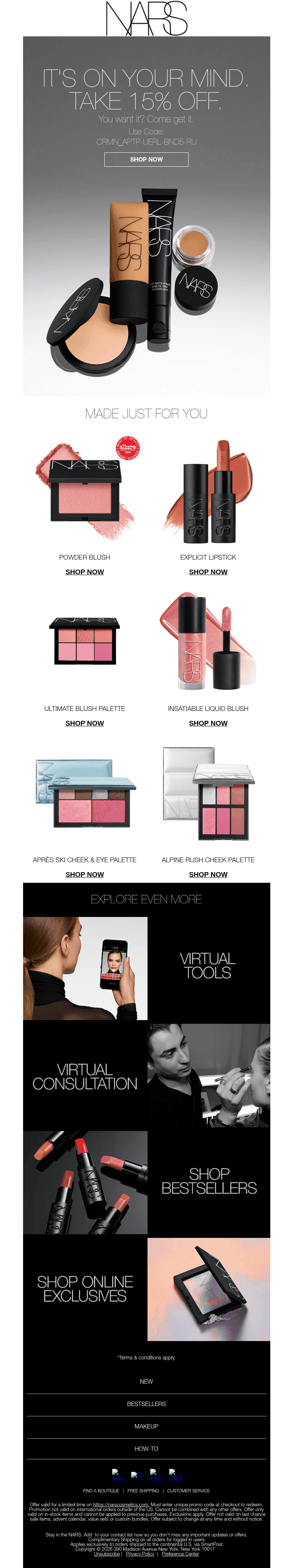 NARS Cosmetics email from Sun, Oct 25, 2026