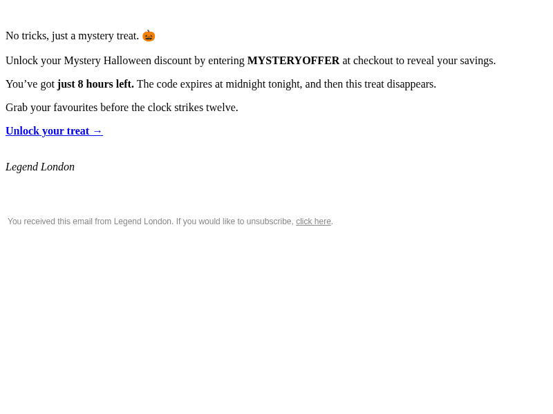 Legend London email from Sun, Oct 25, 2026