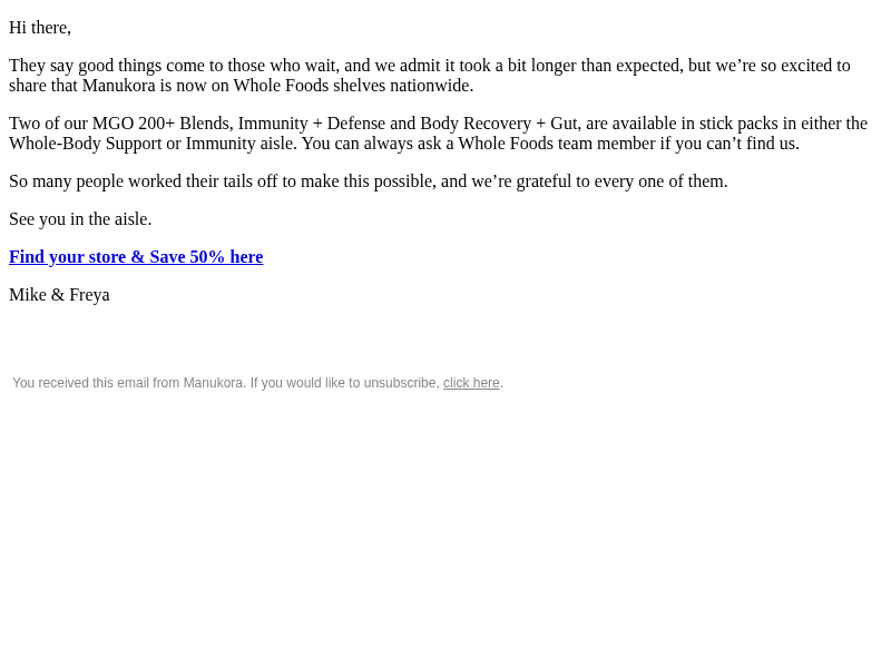 Manukora email from Sun, Oct 25, 2026