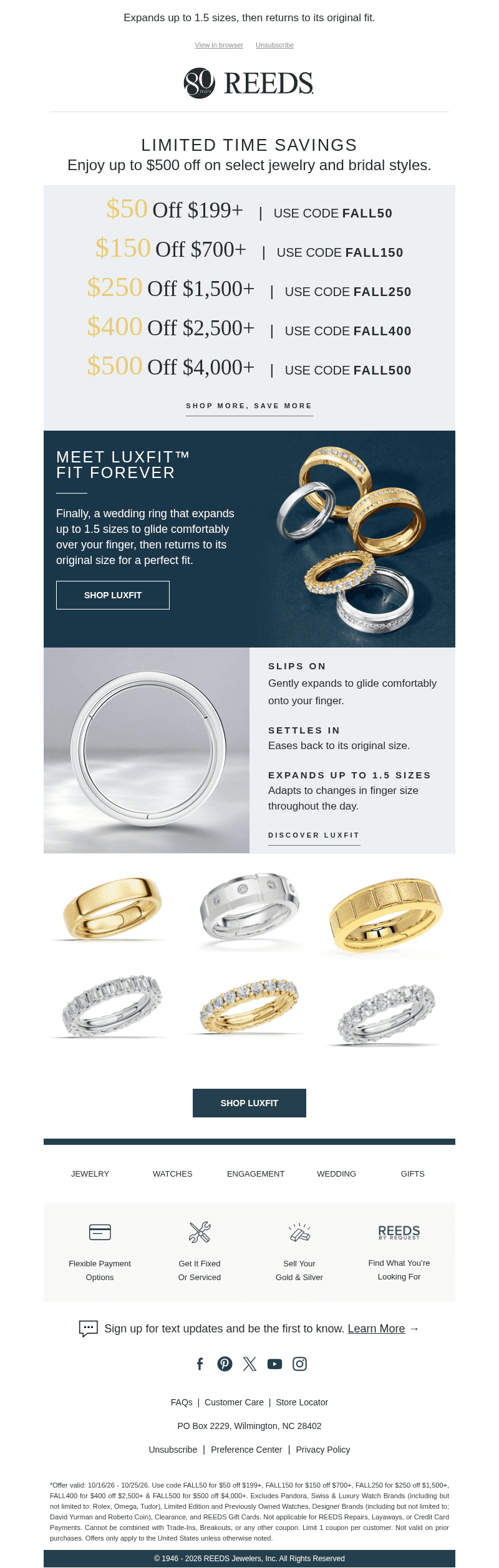 REEDS Jewelers email from Sun, Oct 25, 2026