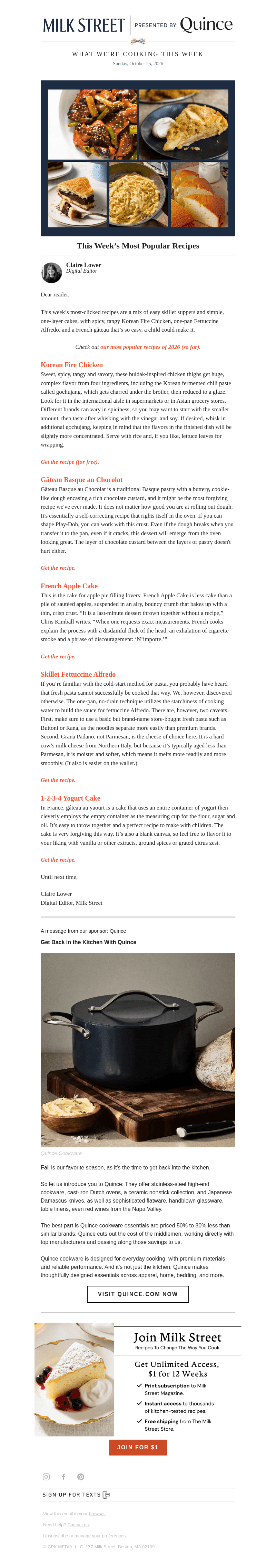 Milk Street email from Sun, Oct 25, 2026