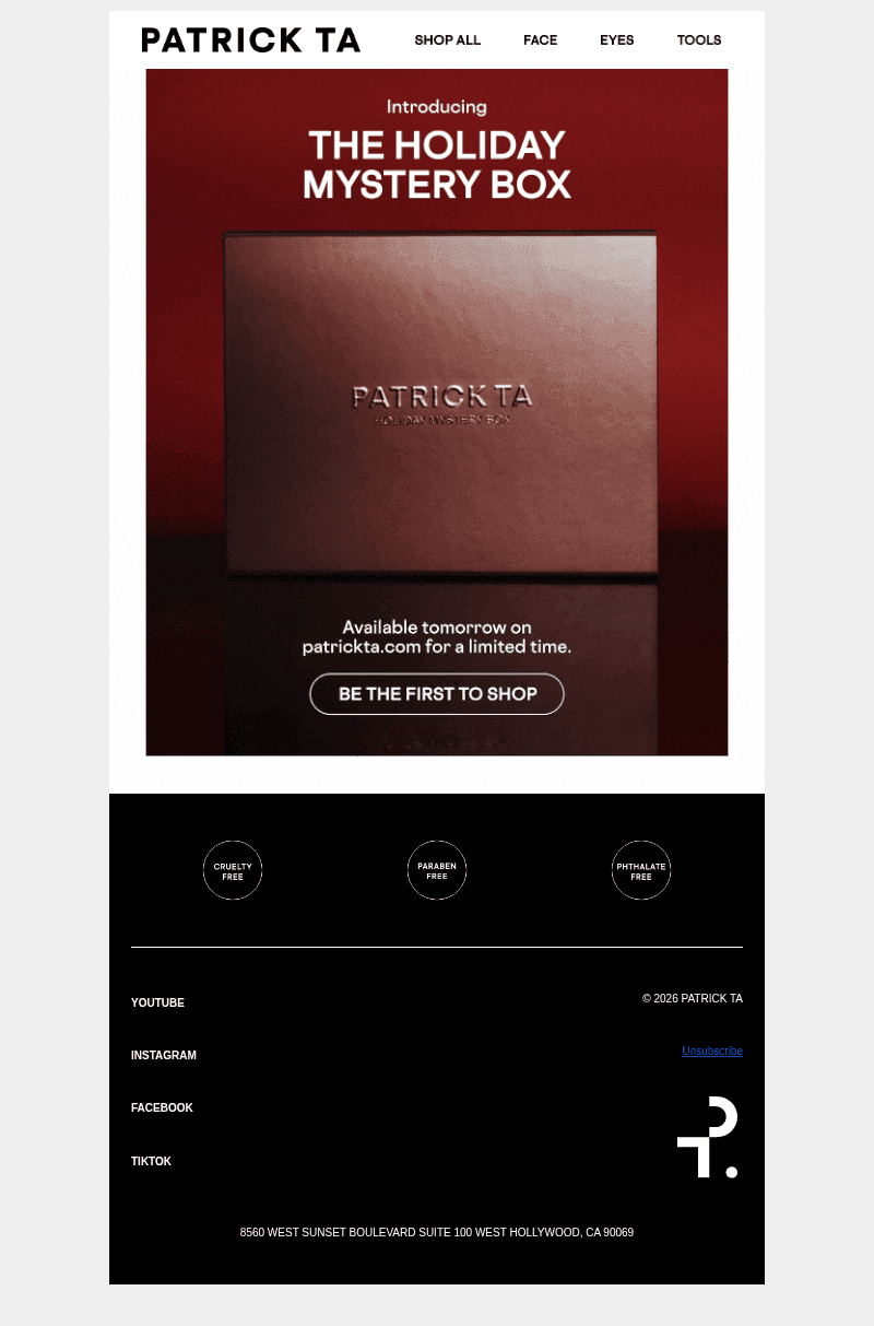 Patrick Ta Beauty email from Sun, Oct 25, 2026