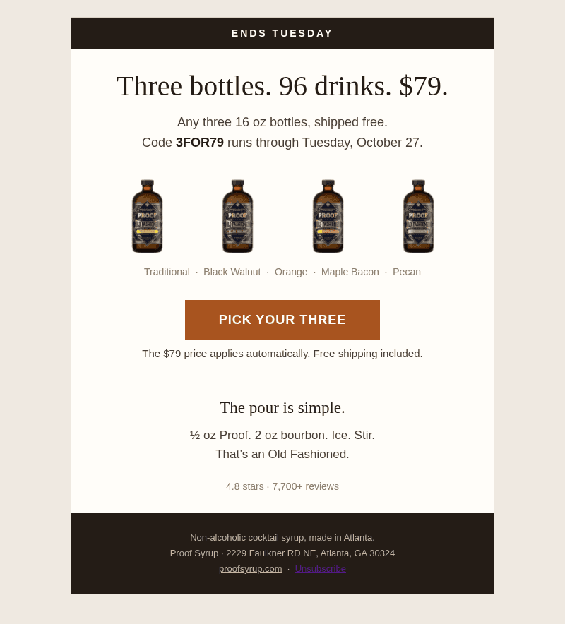 Proof Syrup email from Sun, Oct 25, 2026