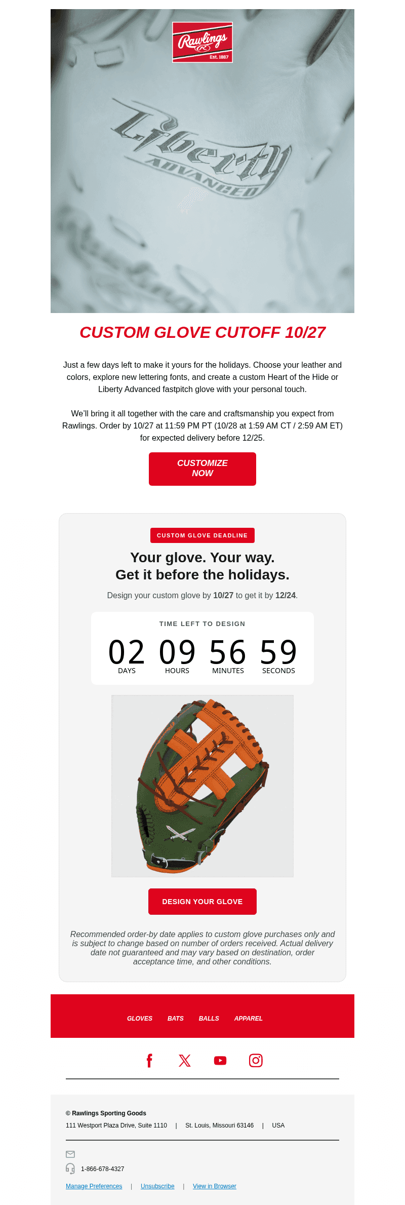 Rawlings Sporting Goods email from Sun, Oct 25, 2026