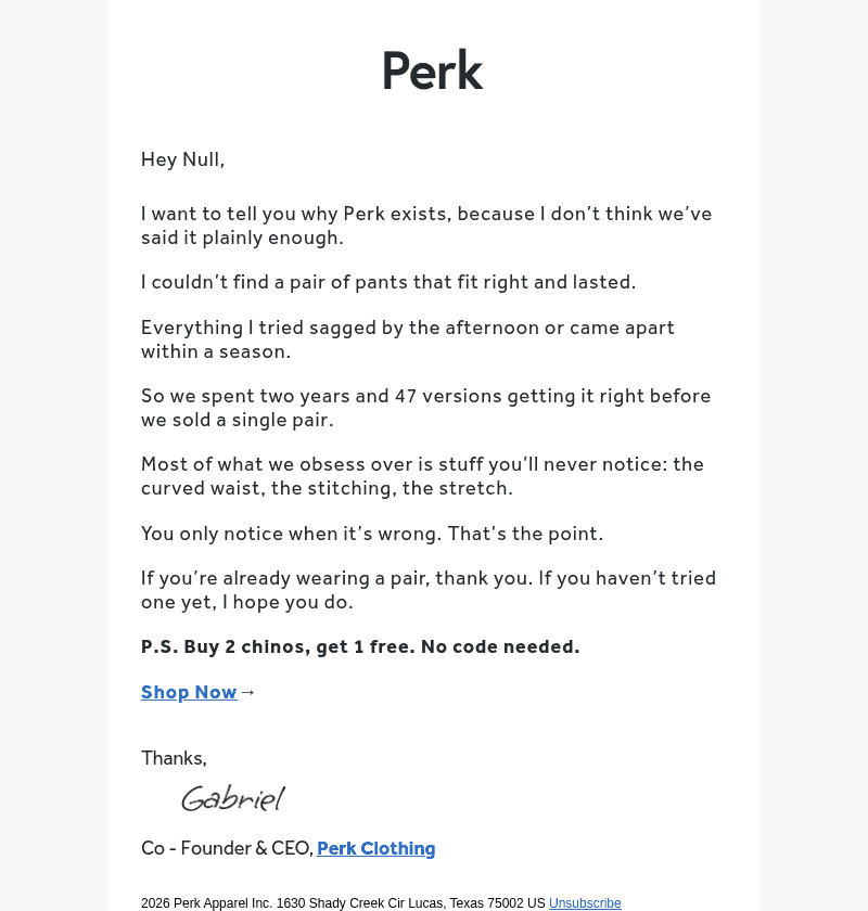 Perk email from Sun, Oct 25, 2026