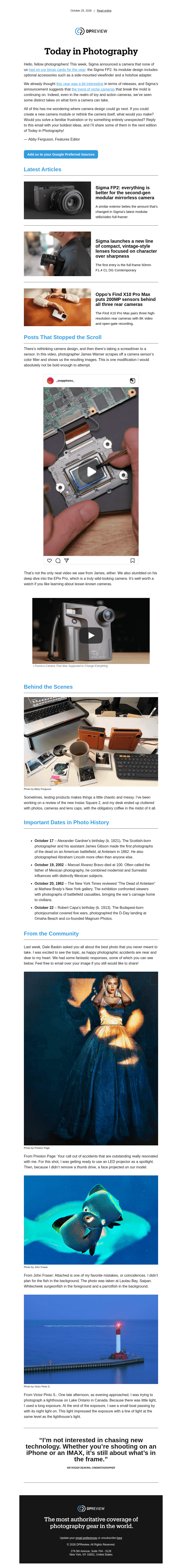 Digital Photography Review email from Sun, Oct 25, 2026