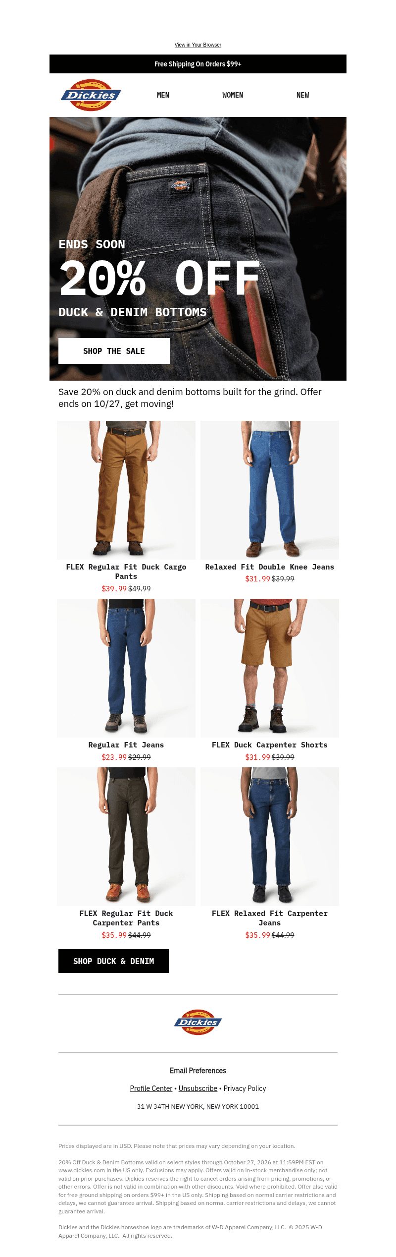Ends Soon: 20% Off Duck & Denim Bottoms