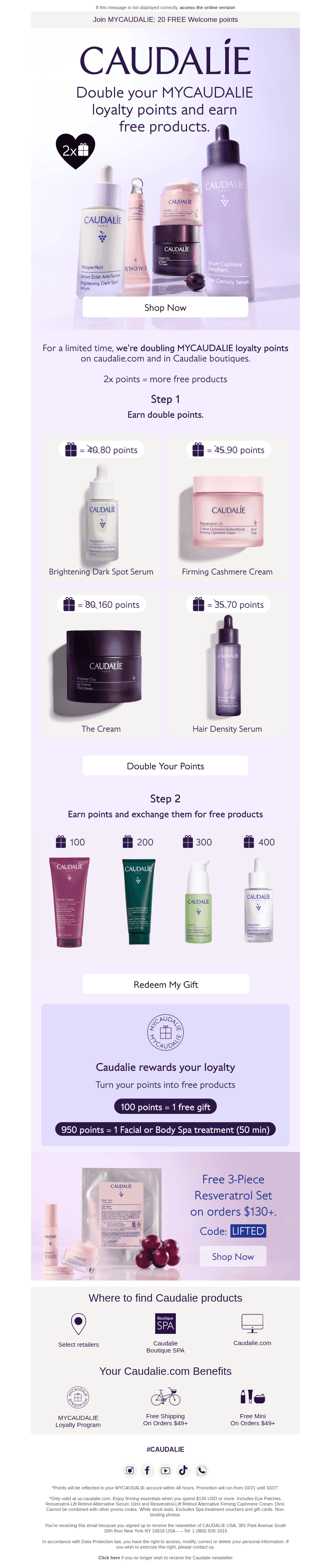 Double MYCAUDALIE Points Continues