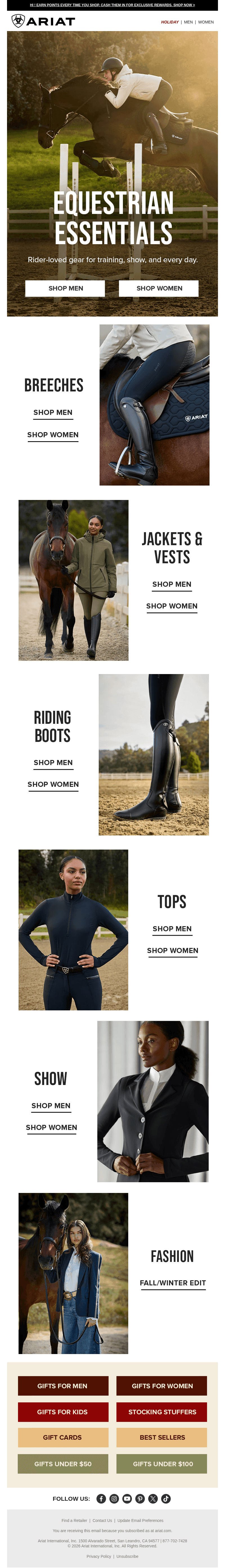 Ariat International email from Sun, Oct 25, 2026