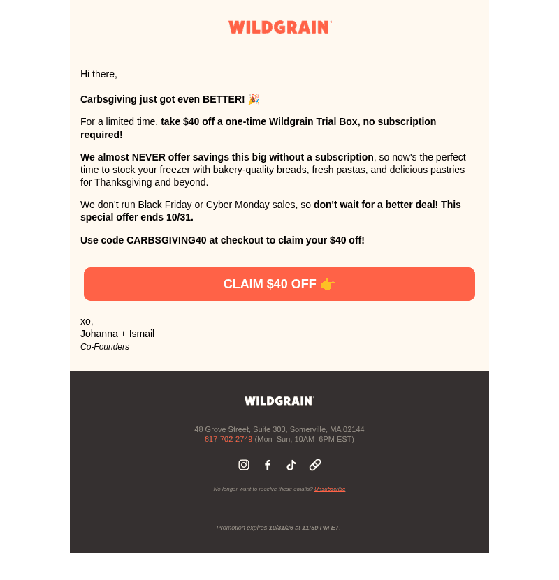 Wildgrain email from Mon, Oct 26, 2026