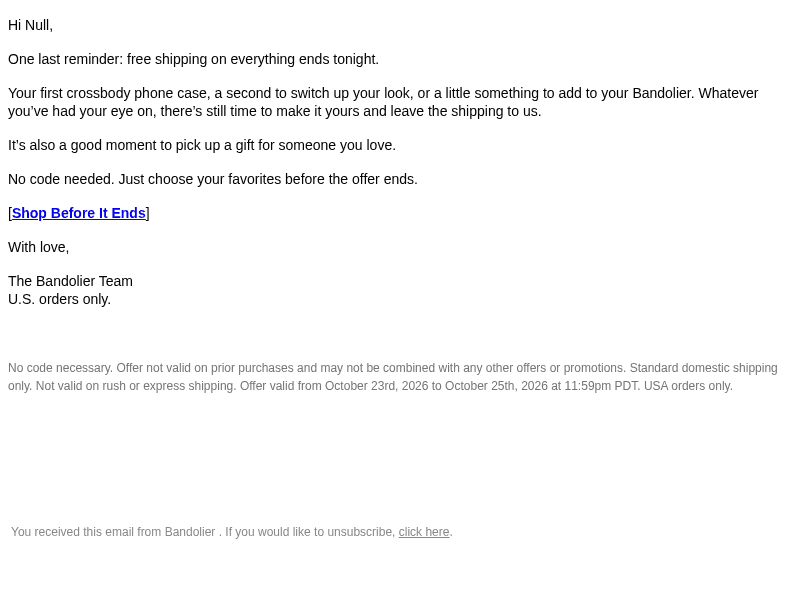Bandolier email from Mon, Oct 26, 2026