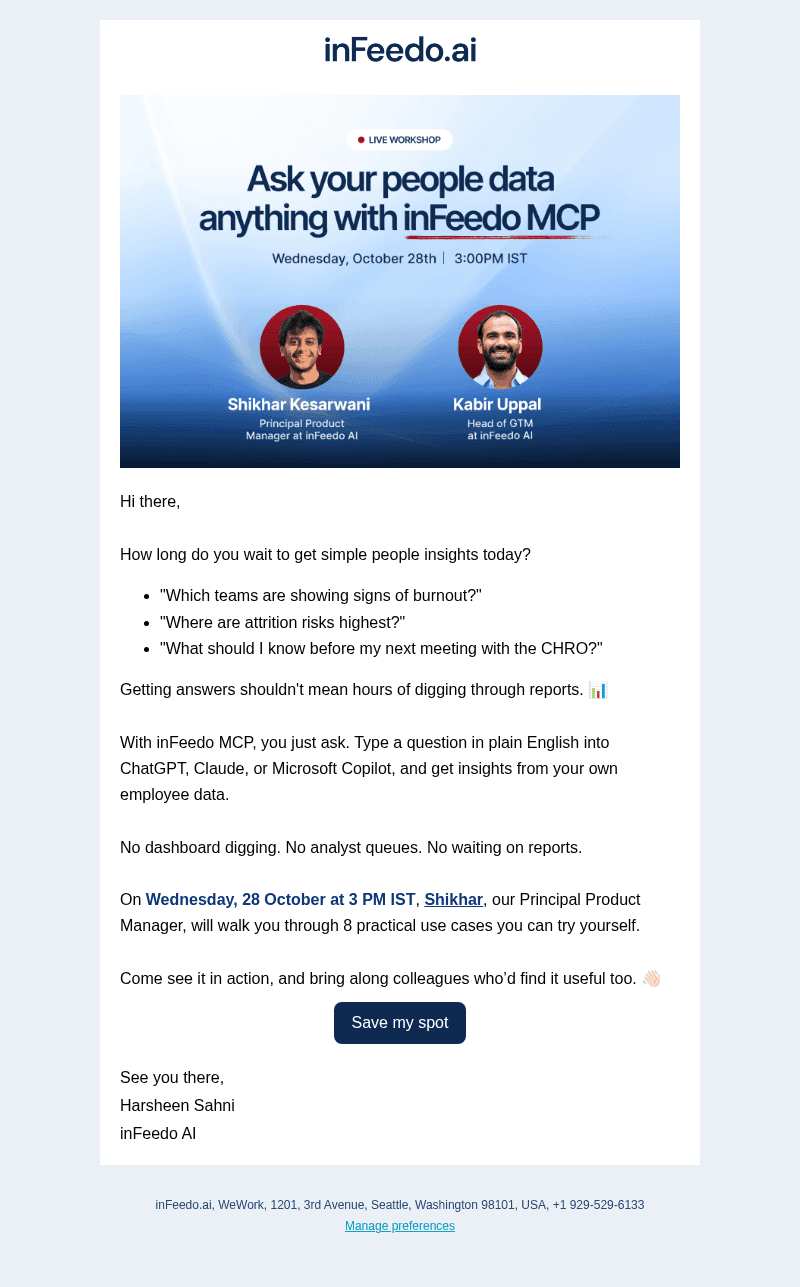 inFeedo email from Mon, Oct 26, 2026