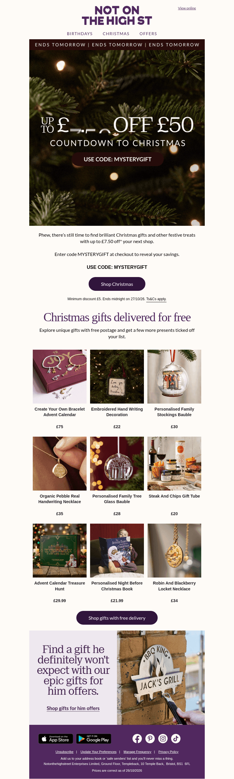 notonthehighstreet email from Mon, Oct 26, 2026
