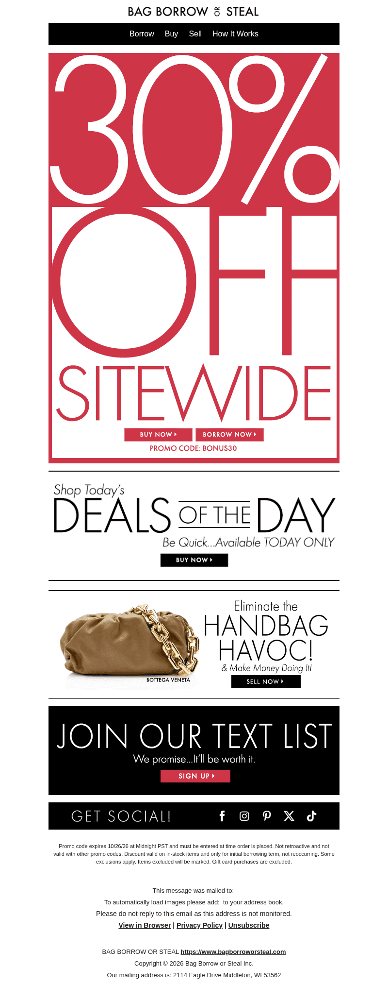 Bag Borrow or Steal email from Mon, Oct 26, 2026