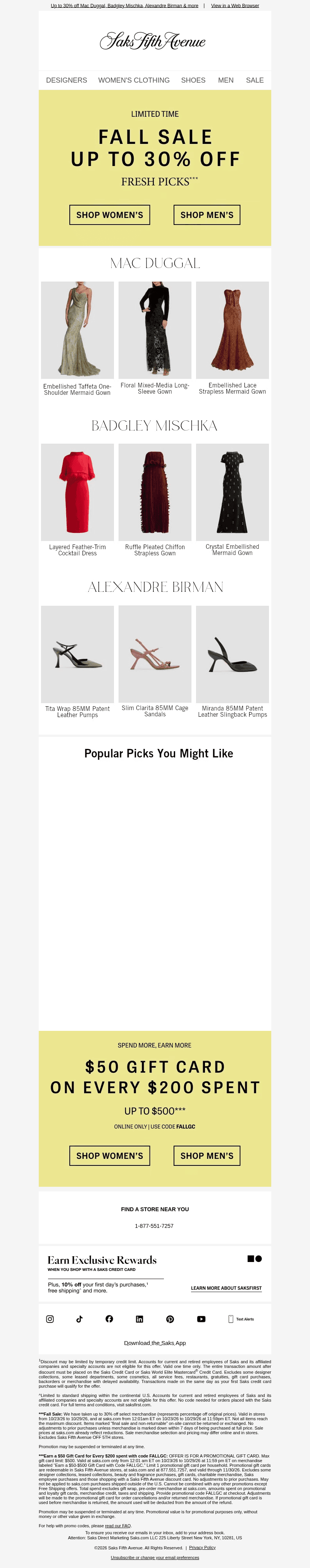 Saks email from Mon, Oct 26, 2026