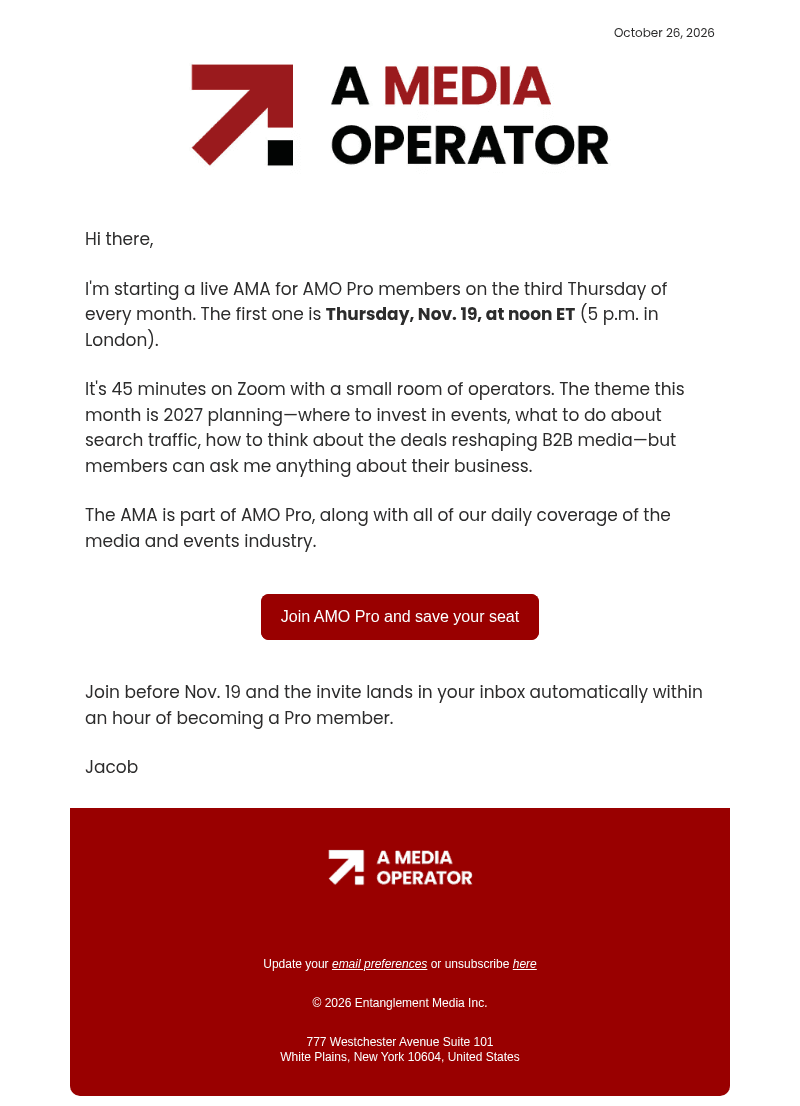 A Media Operator email from Mon, Oct 26, 2026