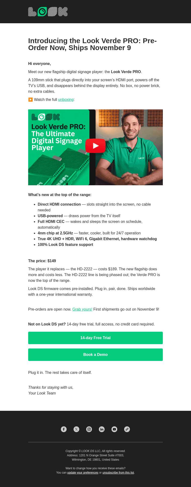 LOOK Digital Signage email from Mon, Oct 26, 2026