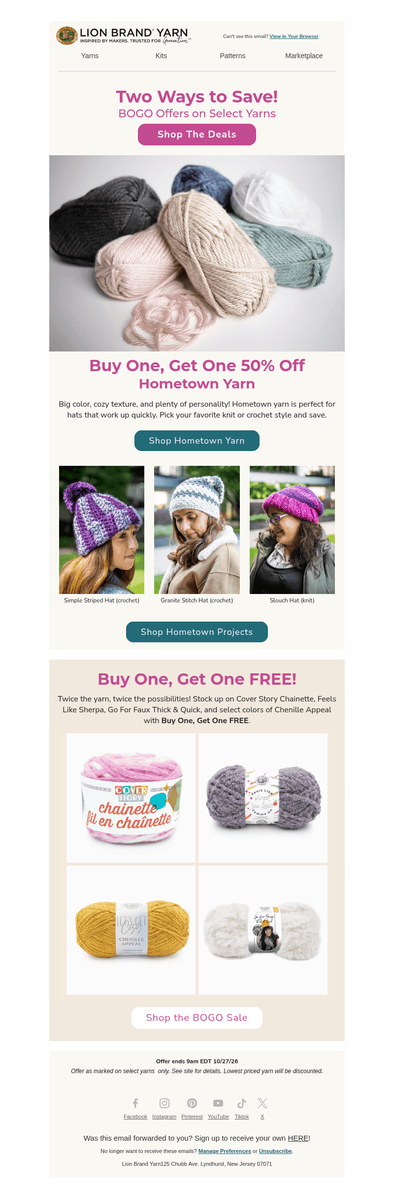 Lion Brand Yarn email from Mon, Oct 26, 2026