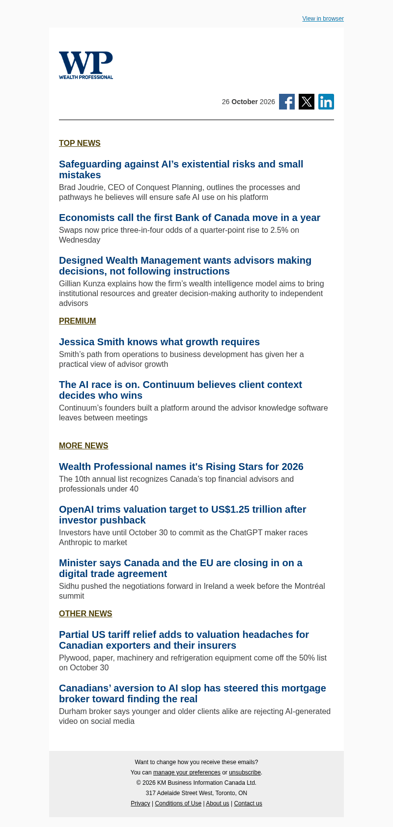 Wealth Professional email from Mon, Oct 26, 2026