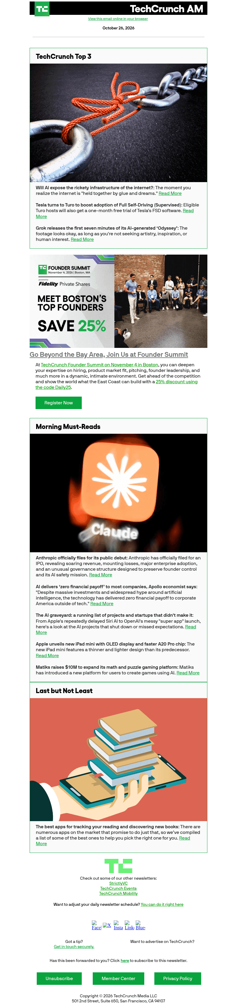 TechCrunch email from Mon, Oct 26, 2026