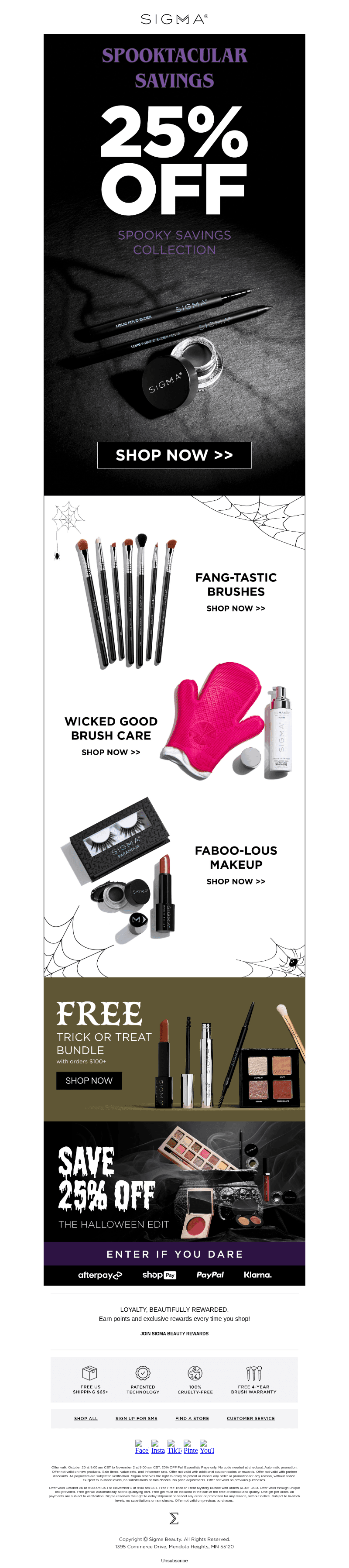Sigma Beauty email from Mon, Oct 26, 2026