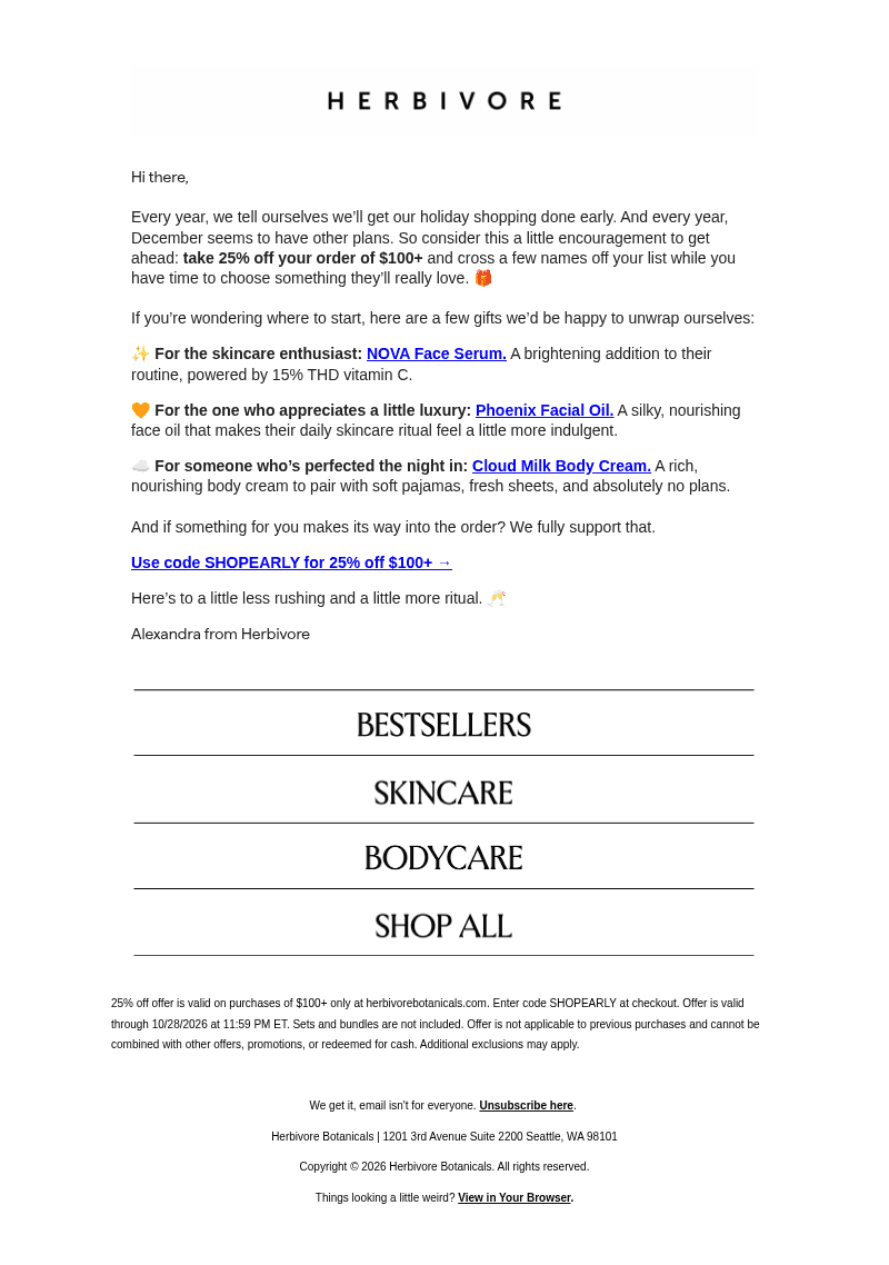 Herbivore Botanicals email from Mon, Oct 26, 2026