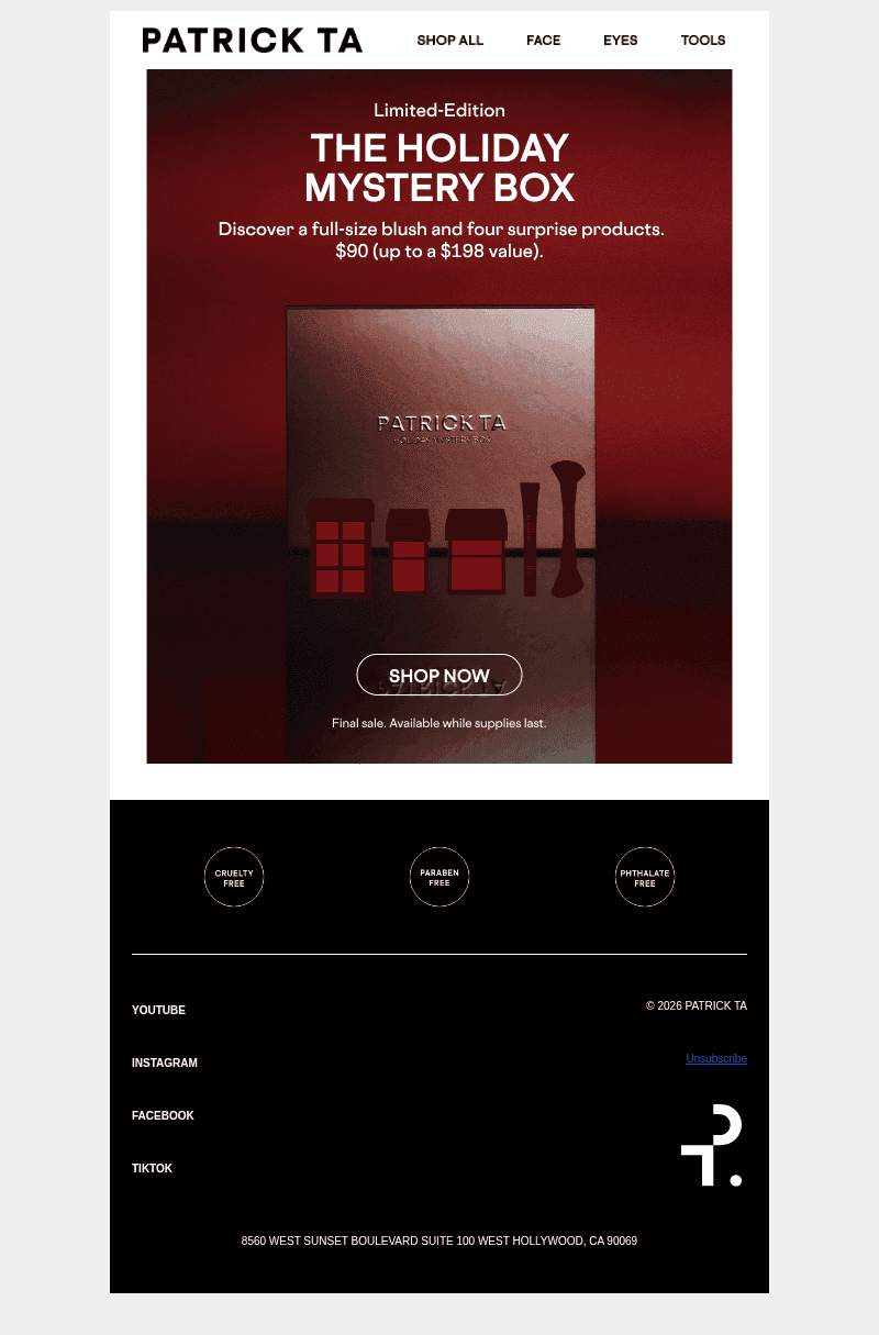 Patrick Ta Beauty email from Mon, Oct 26, 2026