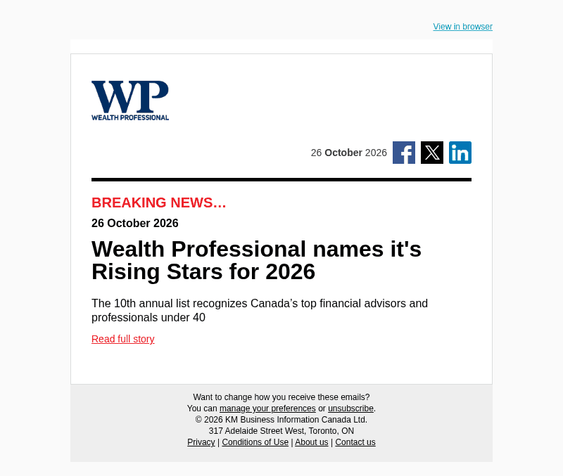 Wealth Professional email from Mon, Oct 26, 2026