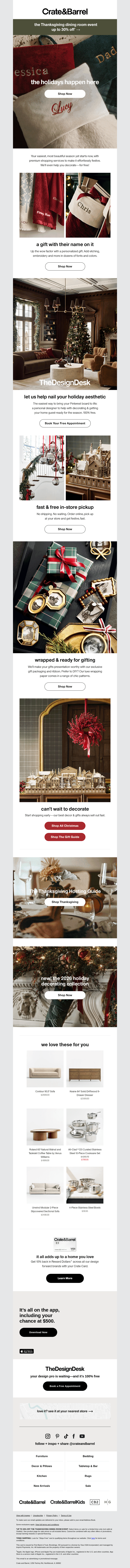 Crate and Barrel email from Mon, Oct 26, 2026